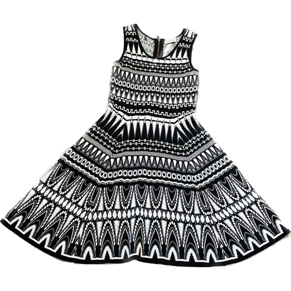 Milly Geometric Print Stretchy Knit Sleeveless  Dress with rose gold  Zipper. - Picture 2 of 10